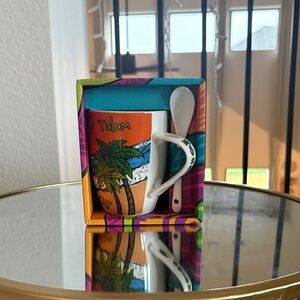 Vintage Tulum Orange and White Mug with Spoon